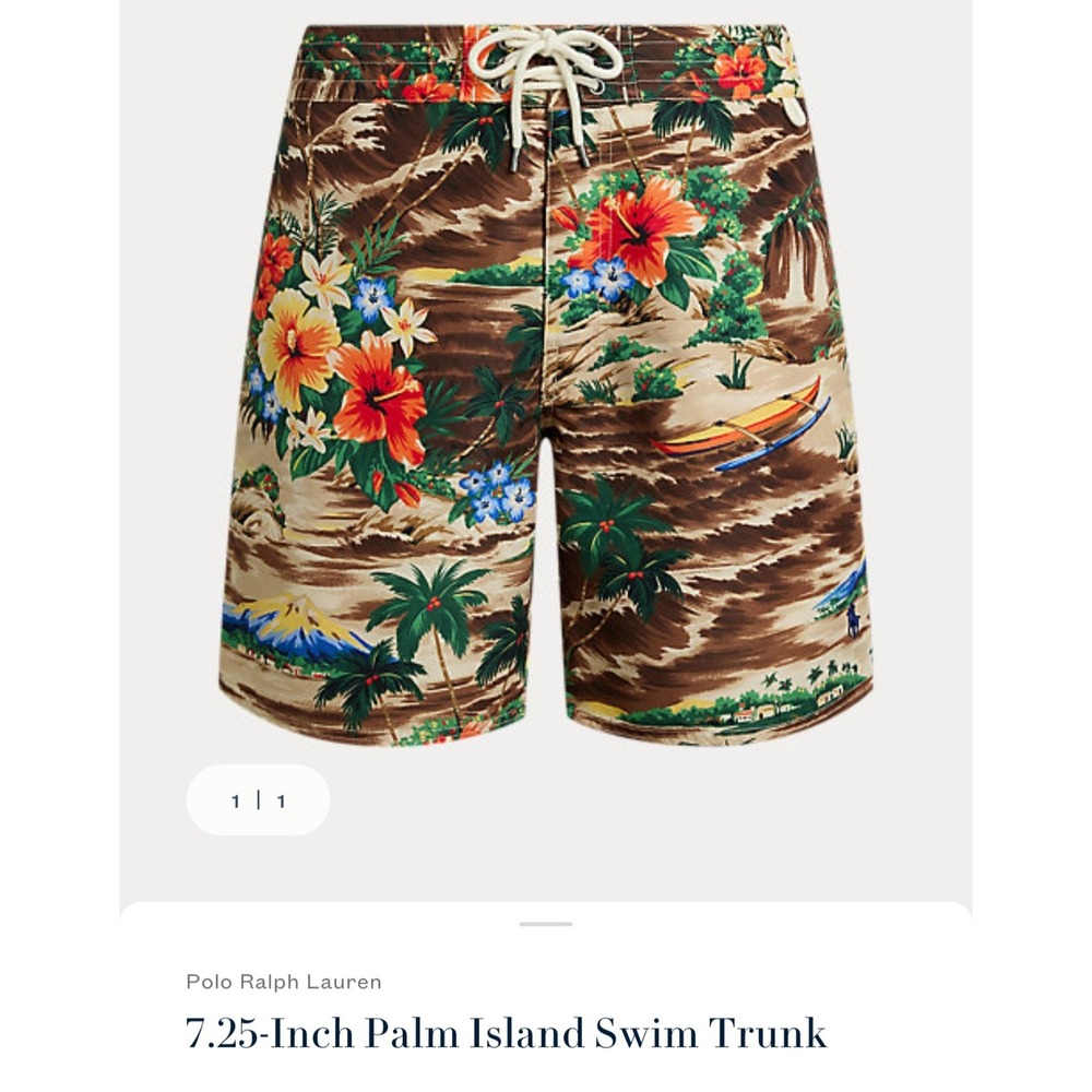 $98 NWT Polo Ralph Lauren 7.25 Inch Palm Island Swim Trunks Size 32